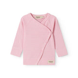 Langærmet slå-om baby bluse med lyserøde striber