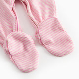 Langærmet baby heldragt med fødder og lyserøde striber