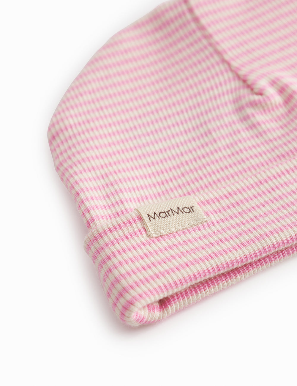 Stribet babyhue i lyserød og hvid rib