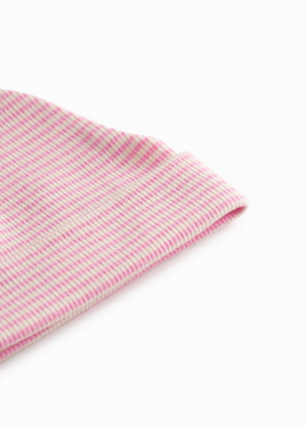 Stribet babyhue i lyserød og hvid rib