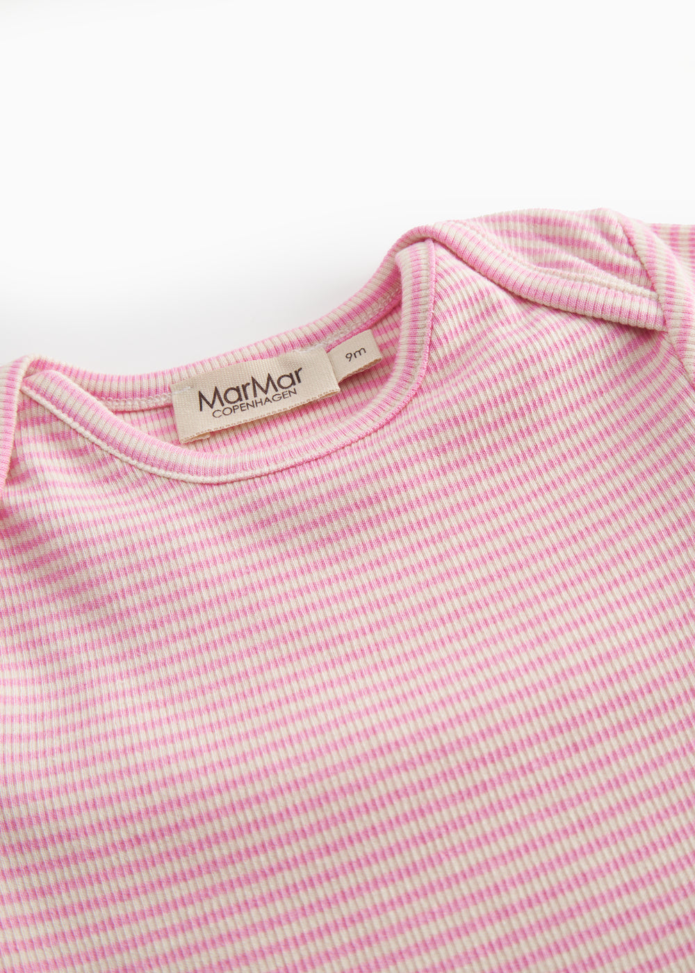 Kortærmet baby bodystocking med lyserøde striber 