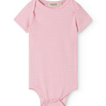 Kortærmet baby bodystocking med lyserøde striber 