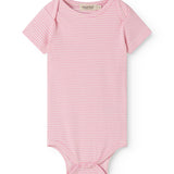 Kortærmet baby bodystocking med lyserøde striber 