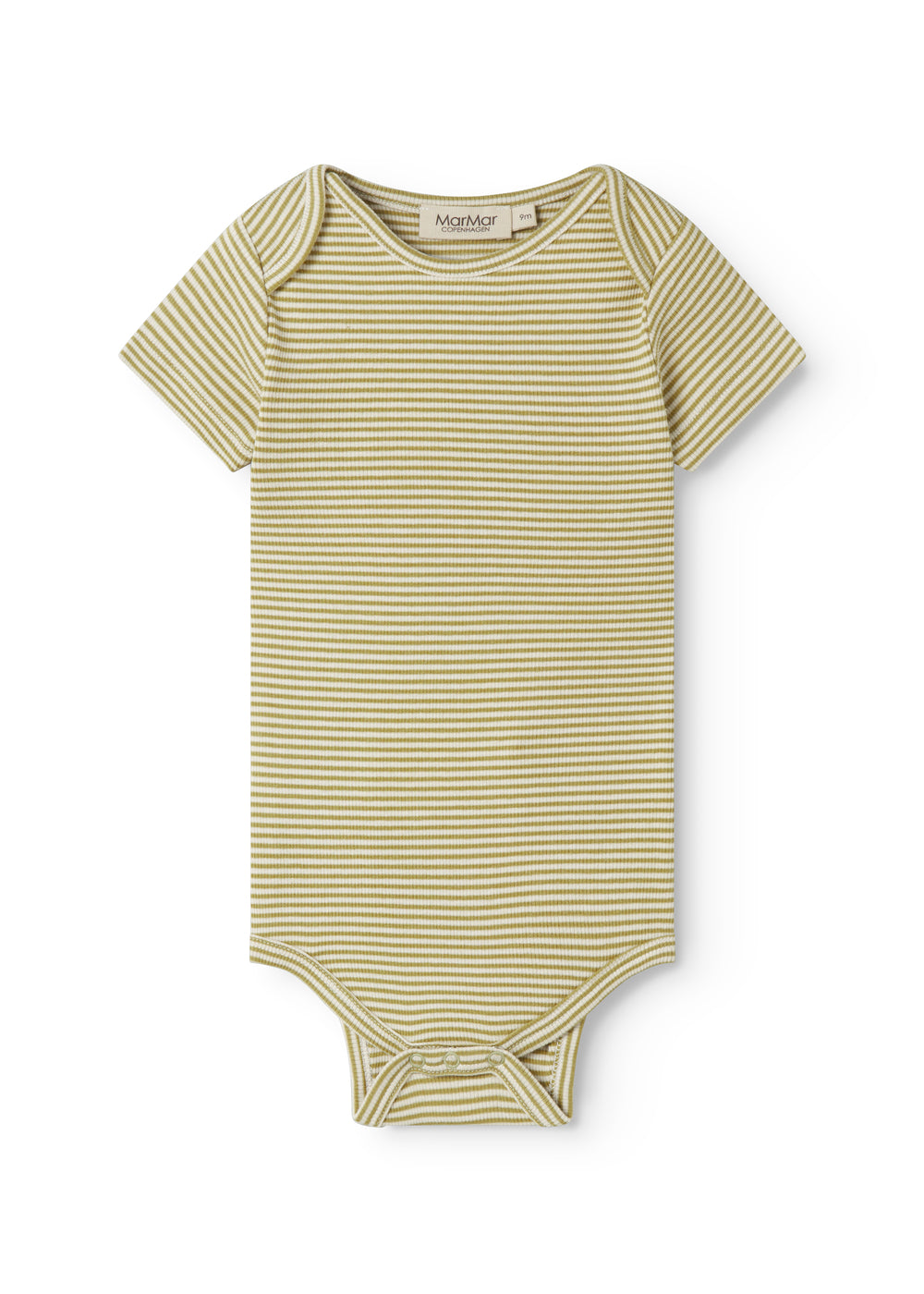 Kortærmet baby bodystocking med grønne striber 