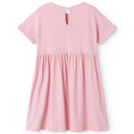 Lyserød stribet børnekjole med korte ærmer