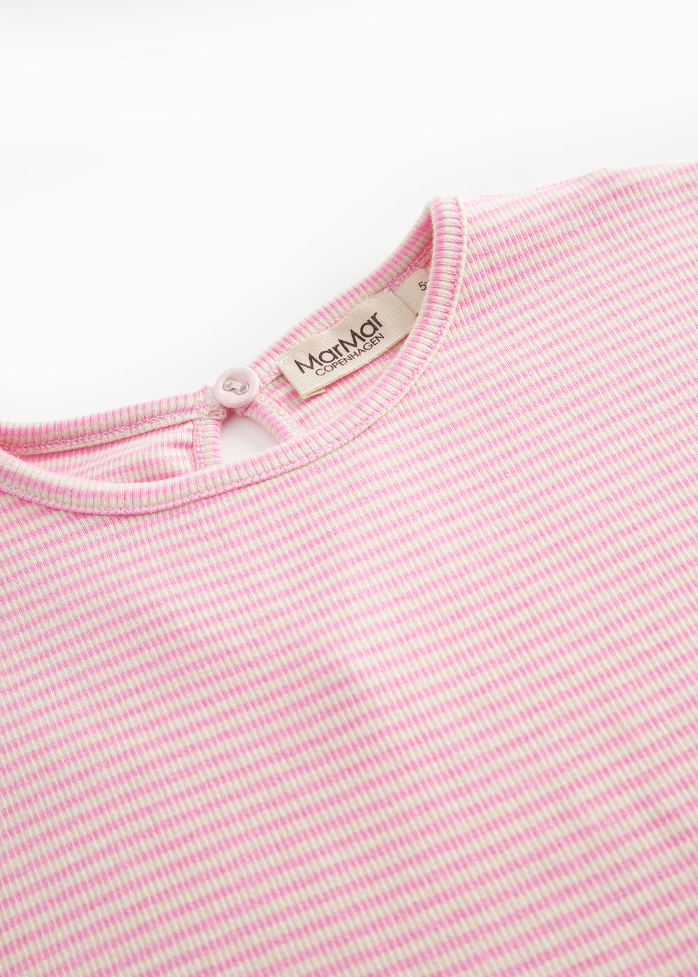 Lyserød stribet børnekjole med korte ærmer