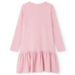 Lyserød stribet børnekjole med lange ærmer og skørt