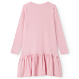 Lyserød stribet børnekjole med lange ærmer og skørt