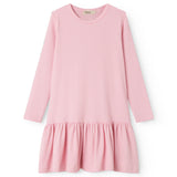 Lyserød stribet børnekjole med lange ærmer og skørt