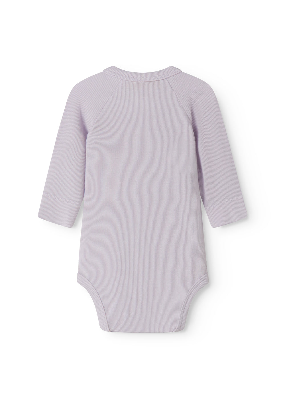 Langærmet lys lilla bodystocking til nyfødte med slå-om-lukning