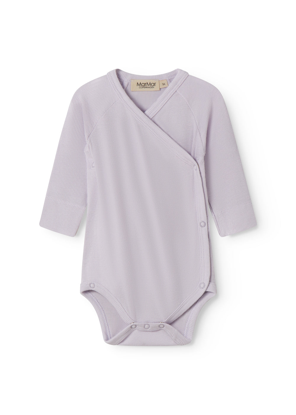 Langærmet lys lilla bodystocking til nyfødte med slå-om-lukning