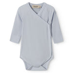 Langærmet lyseblå bodystocking til nyfødte med slå-om-lukning