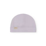 Lys lilla hue til nyfødt med kant der kan foldes ned eller op