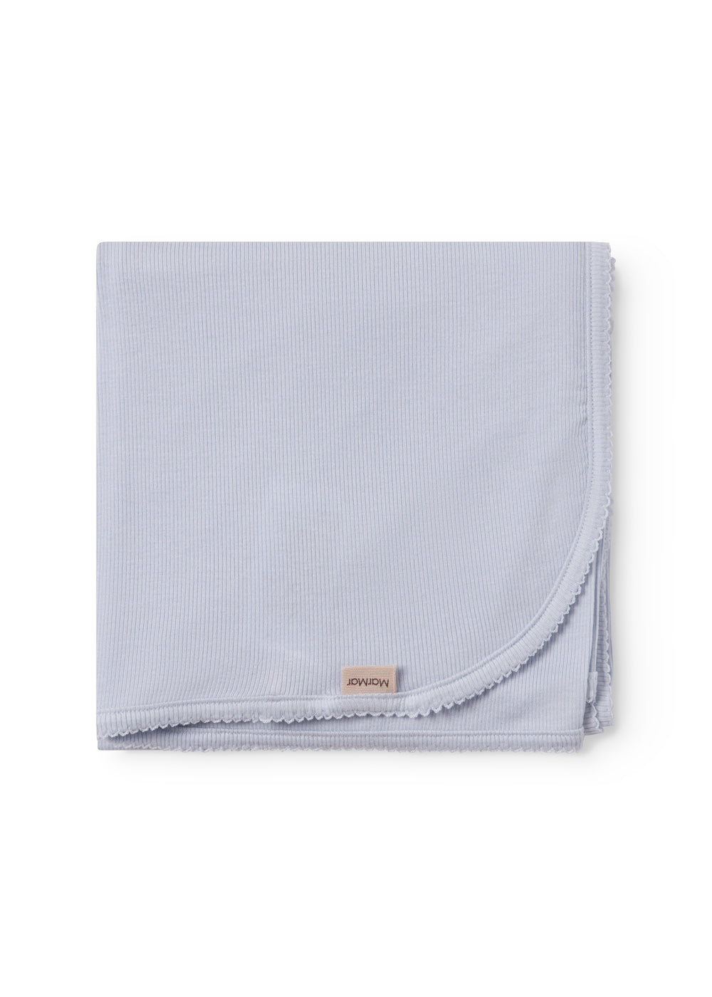 Lyseblå baby tæppe med rundede hjørner og picotkanter