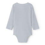 Langærmet lyseblå baby bodystocking med stolpe knaplukning foran
