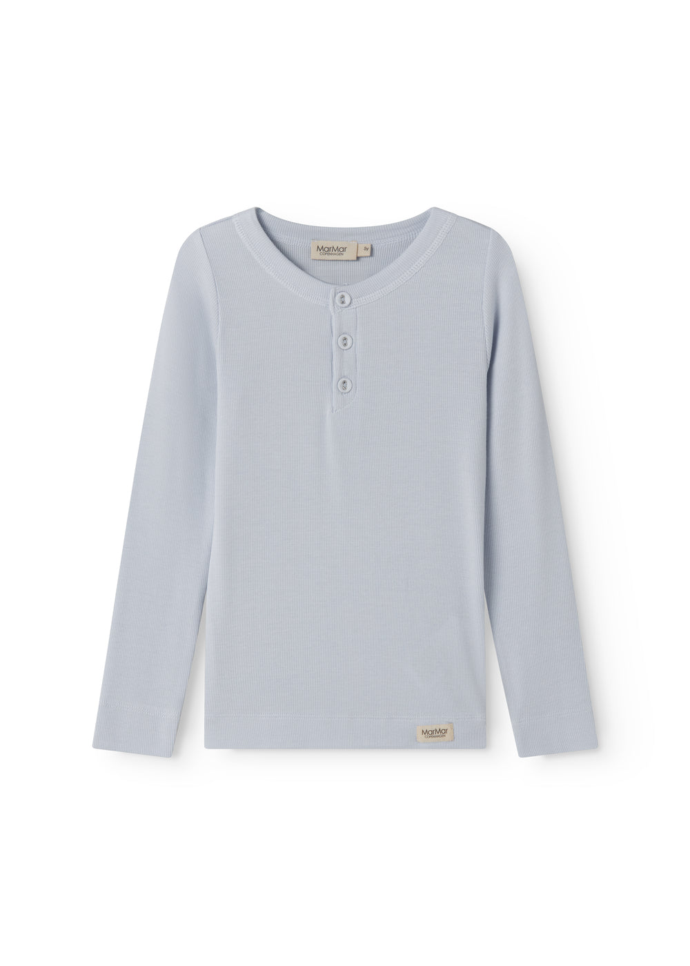 Langærmet lyseblå t-shirt til børn med stolpe knaplukning