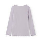 Lys lilla langærmet t-shirt til børn med flæsedetaljer