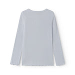 Lyseblå langærmet t-shirt til børn med flæsedetaljer
