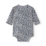 Blå langærmet leopard bodystocking til nyfødte