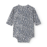 Blå langærmet leopard bodystocking til nyfødte