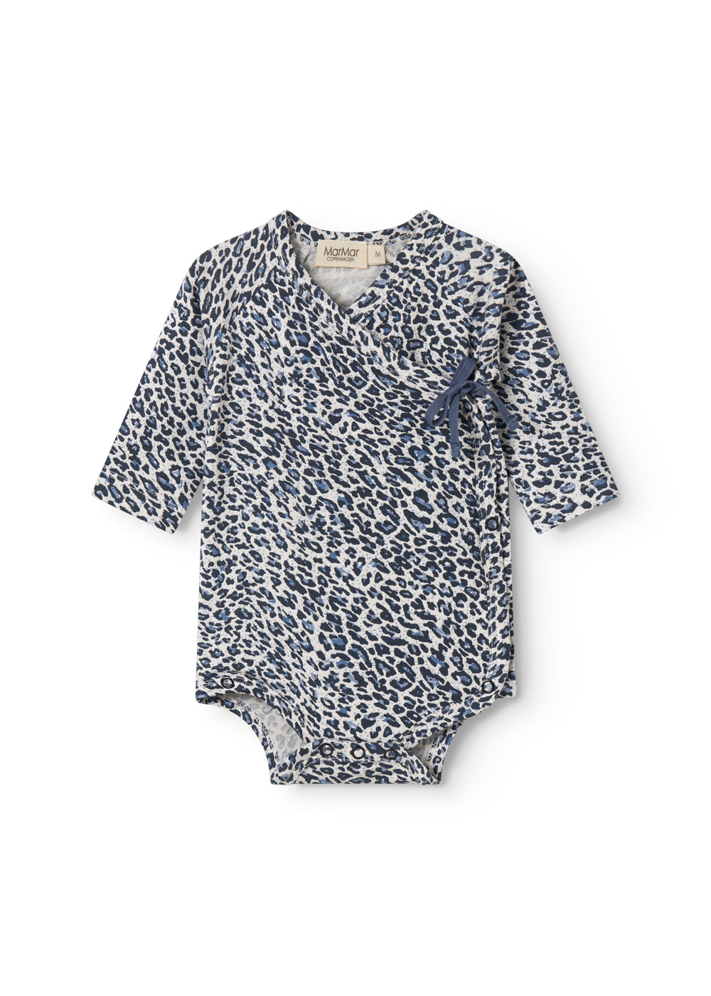 Blå langærmet leopard bodystocking til nyfødte
