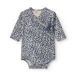 Blå langærmet leopard bodystocking til nyfødte