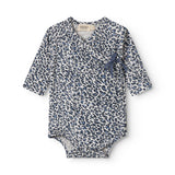 Blå langærmet leopard bodystocking til nyfødte