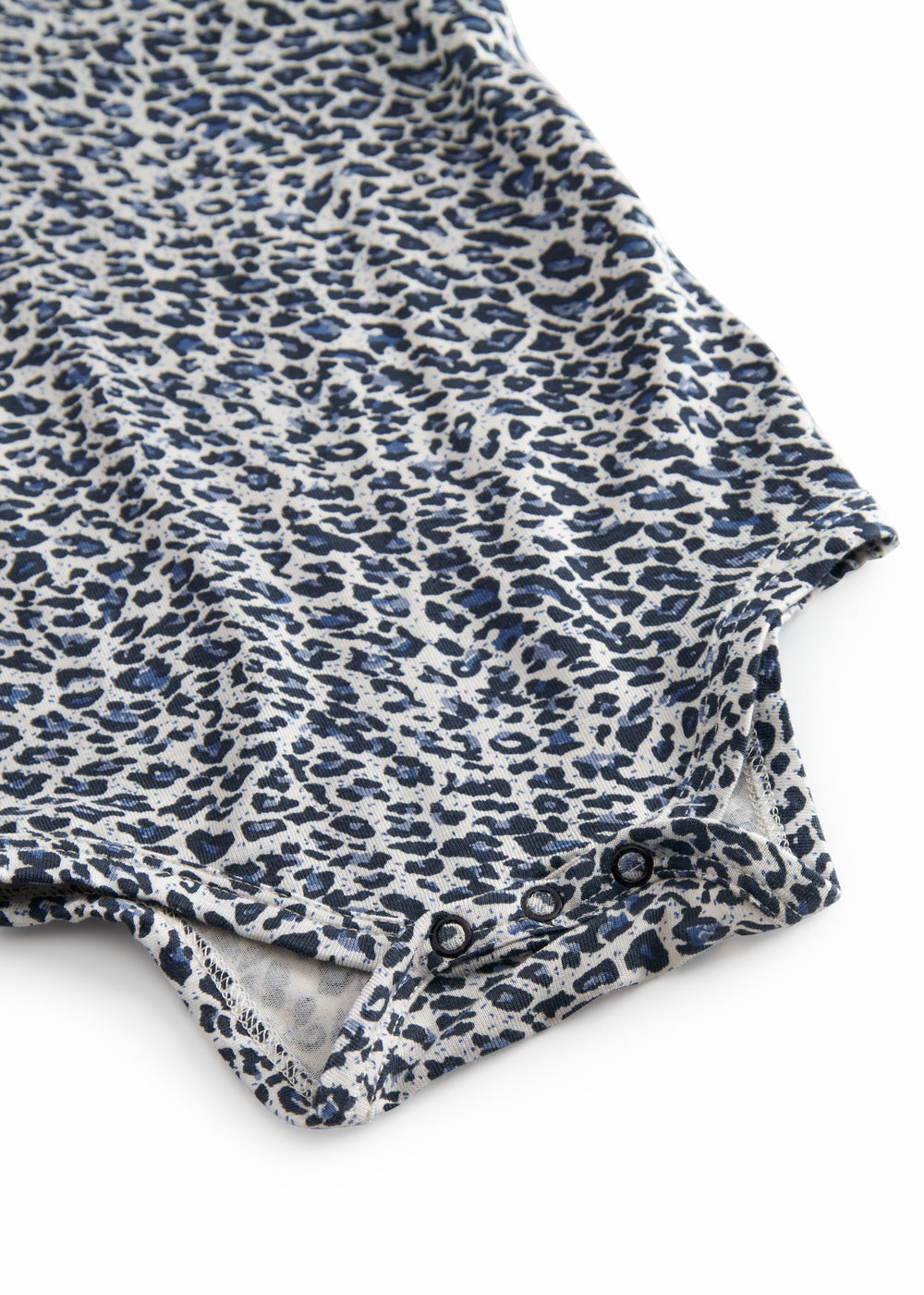 Blå kortærmet leopard baby bodystocking