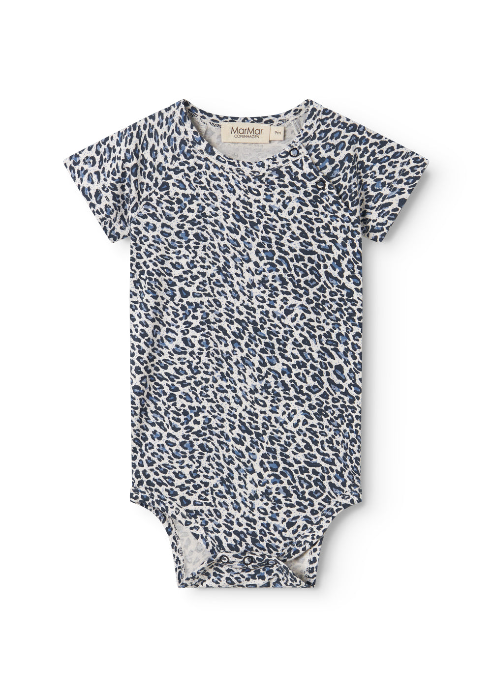 Blå kortærmet leopard baby bodystocking