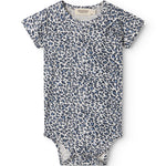 Blå kortærmet leopard baby bodystocking