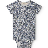 Blå kortærmet leopard baby bodystocking