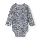 Blå langærmet leopard baby bodystocking
