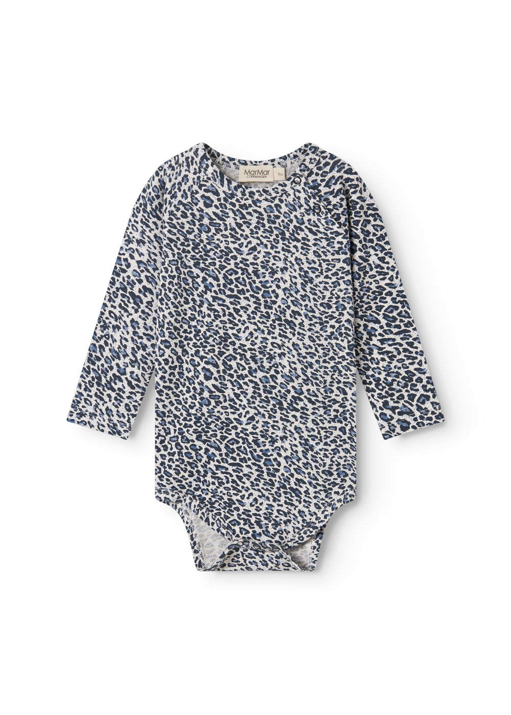 Blå langærmet leopard baby bodystocking