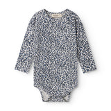Blå langærmet leopard baby bodystocking