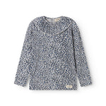 Langærmet blå leopard t-shirt til børn med flæsekrave