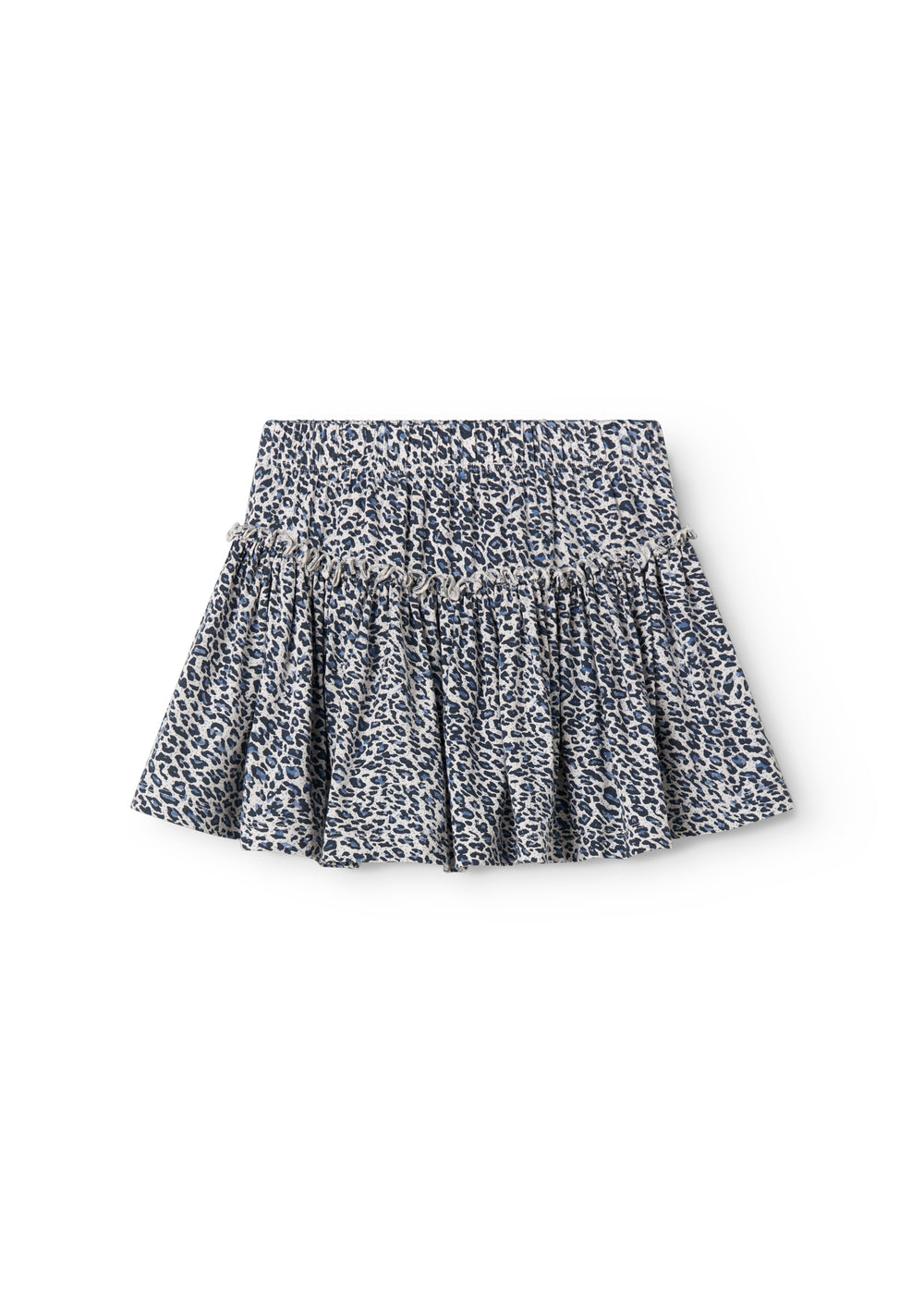 Blå nederdel i leopard med vidde og elastik i taljen