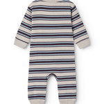 langærmet stribet baby heldragt med rib i hals, ærmer og ben.