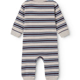 langærmet stribet baby heldragt med rib i hals, ærmer og ben.