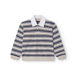 Stribet sweat polo til barn med krave og lange ærmer