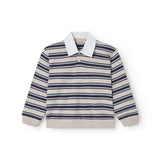 Stribet sweat polo til barn med krave og lange ærmer