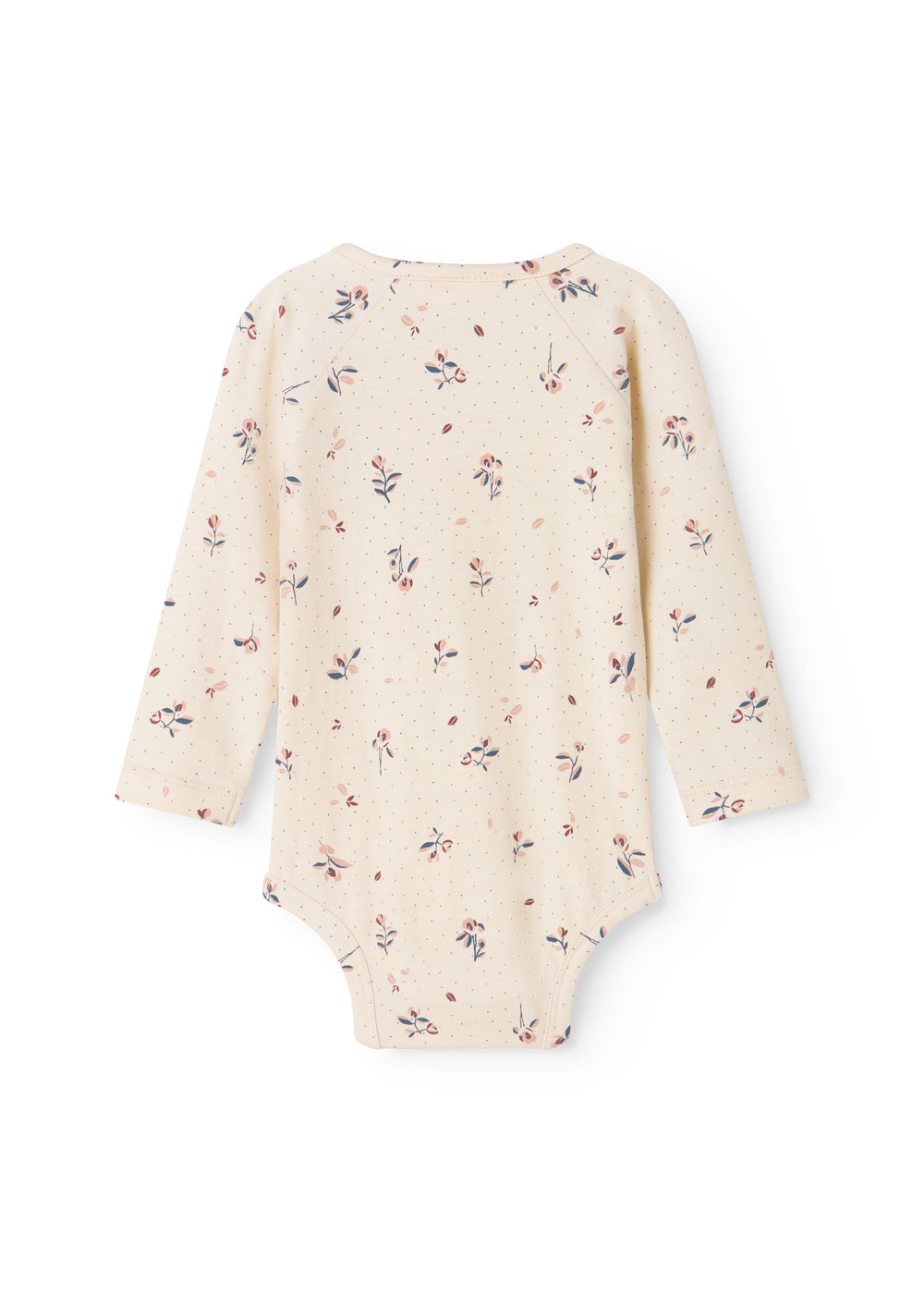 Langærmet baby bodystocking med blomstrprint og knaplukning