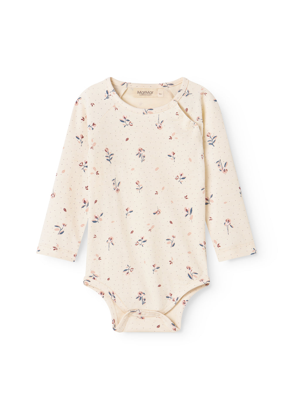 Langærmet baby bodystocking med blomstrprint og knaplukning