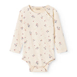 Langærmet baby bodystocking med blomstrprint og knaplukning