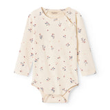 Langærmet baby bodystocking med blomstrprint og knaplukning