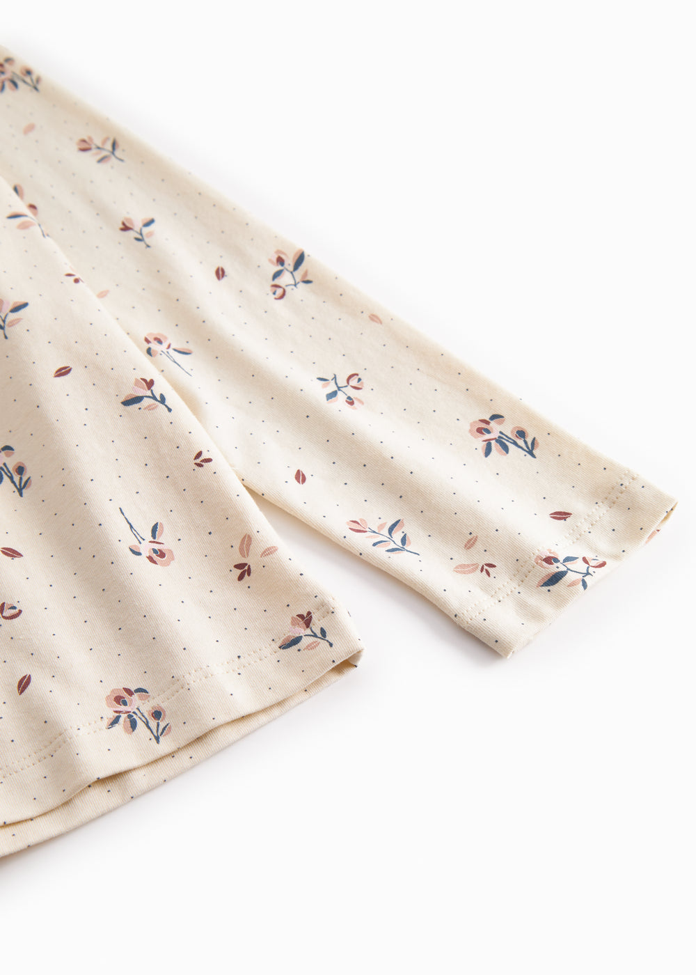 Langærmet T-shirt til børn med blomster print og krave med picotkanter
