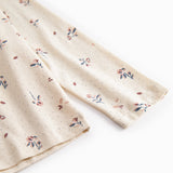 Langærmet T-shirt til børn med blomster print og krave med picotkanter