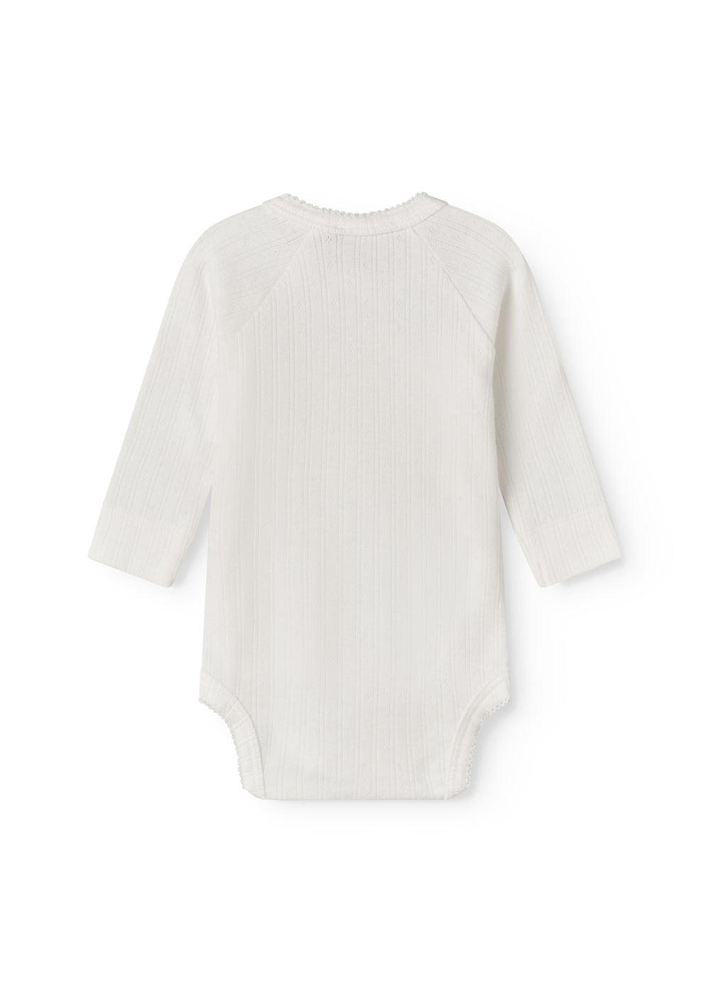 Langærmet hvid pointelle bodystocking til nyfødte