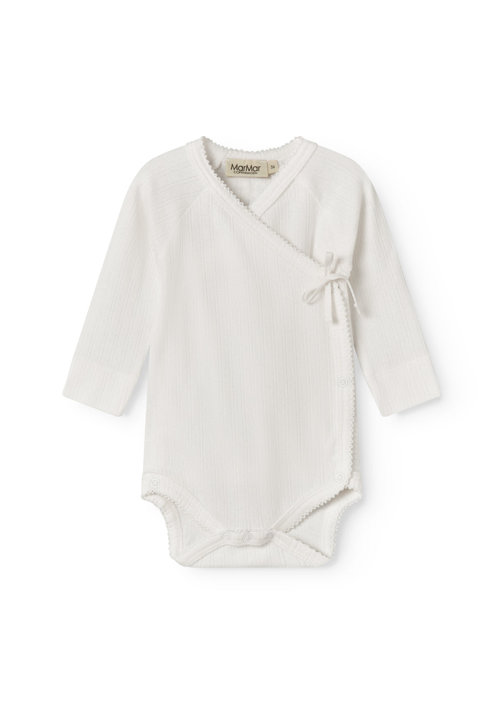Langærmet hvid pointelle bodystocking til nyfødte