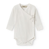 Langærmet hvid pointelle bodystocking til nyfødte