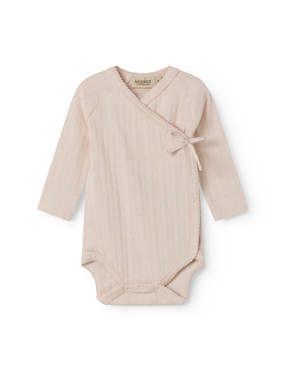 Langærmet lyserød pointelle bodystocking til nyfødte